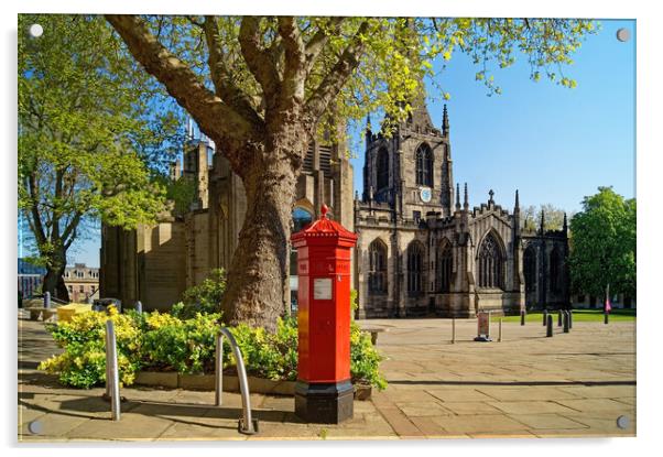 Sheffield Cathedral Red Mail Box, South Yorkshire Acrylic by Darren Galpin