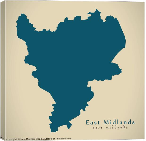 Modern Map - East Midlands UK design Canvas Print by Ingo Menhard