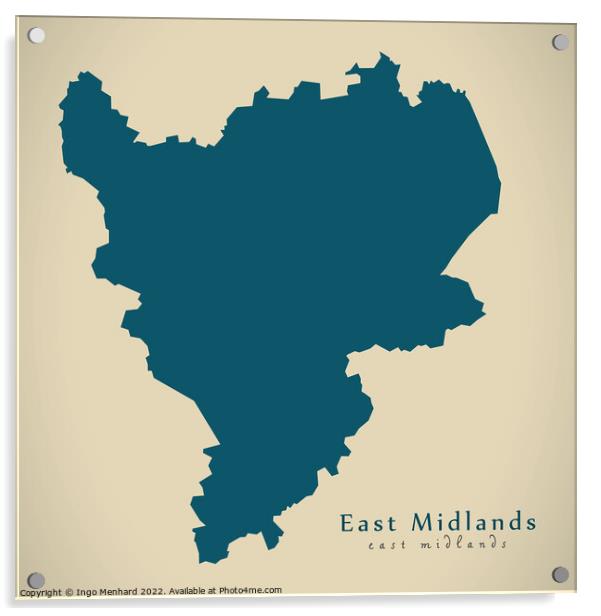 Modern Map - East Midlands UK design Acrylic by Ingo Menhard