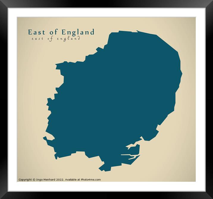 Modern Map - East of England UK design Framed Mounted Print by Ingo Menhard