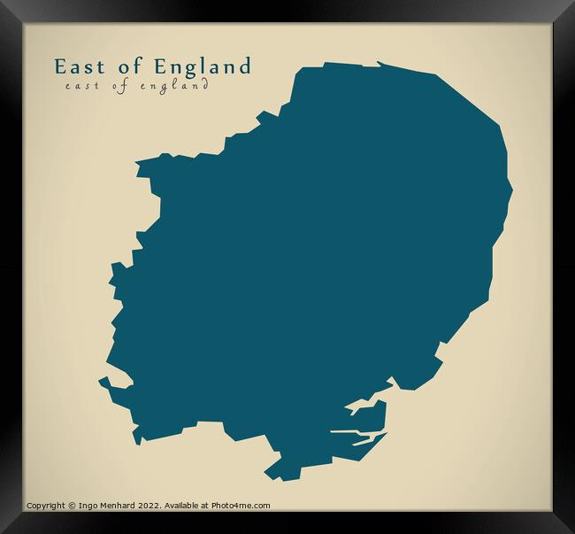 Modern Map - East of England UK design Framed Print by Ingo Menhard