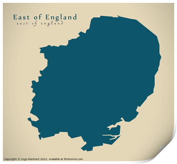 Modern Map - East of England UK design Print by Ingo Menhard