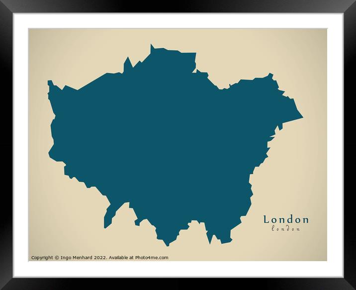 Modern Map - London UK design Framed Mounted Print by Ingo Menhard