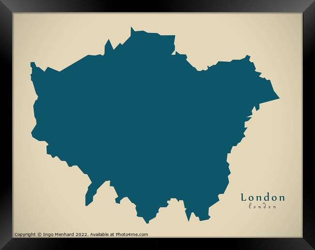 Modern Map - London UK design Framed Print by Ingo Menhard