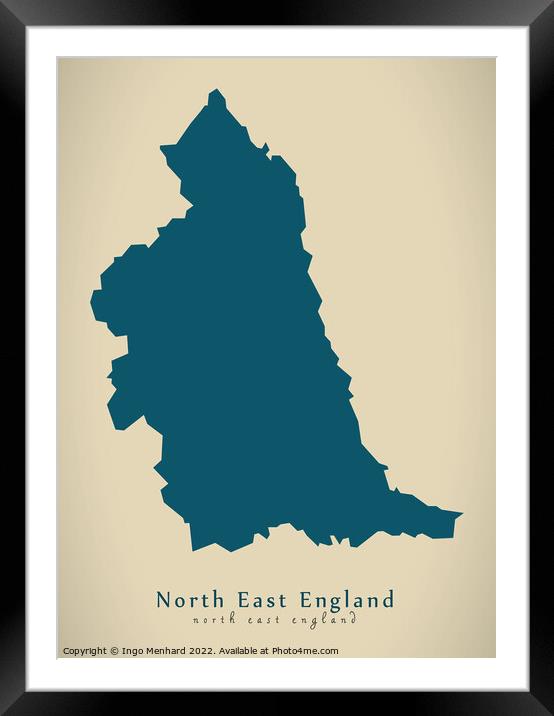 Modern Map - North East England UK design Framed Mounted Print by Ingo Menhard