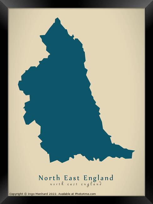 Modern Map - North East England UK design Framed Print by Ingo Menhard