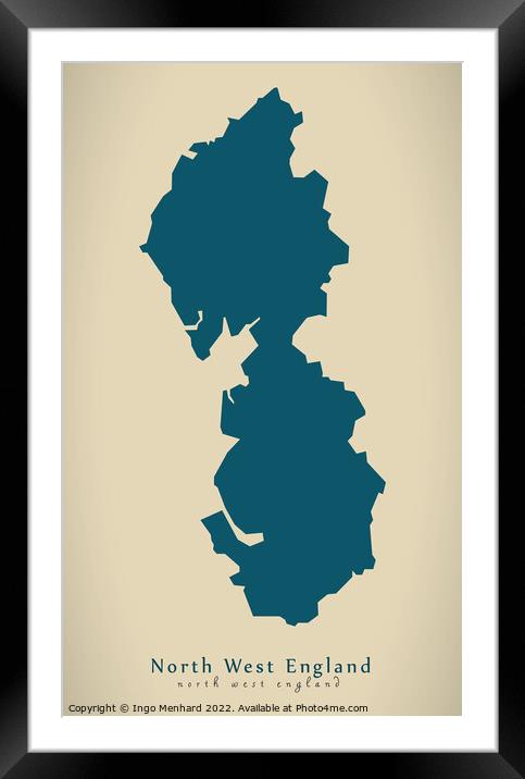 Modern Map - North West England UK design Framed Mounted Print by Ingo Menhard