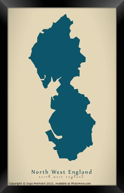 Modern Map - North West England UK design Framed Print by Ingo Menhard