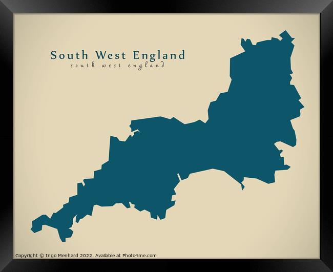 Modern Map - South West England UK design Framed Print by Ingo Menhard