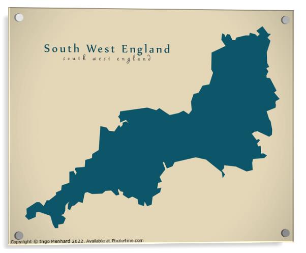 Modern Map - South West England UK design Acrylic by Ingo Menhard