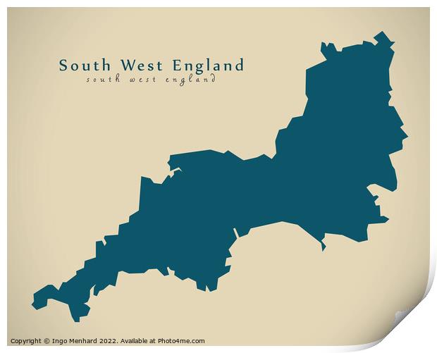 Modern Map - South West England UK design Print by Ingo Menhard