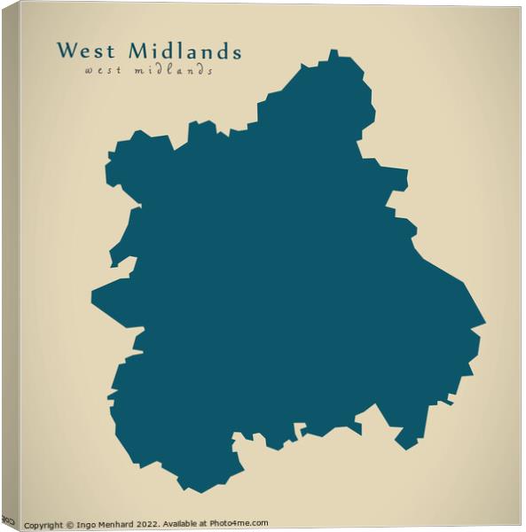 Modern Map - West Midlands UK design Canvas Print by Ingo Menhard