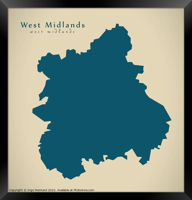 Modern Map - West Midlands UK design Framed Print by Ingo Menhard