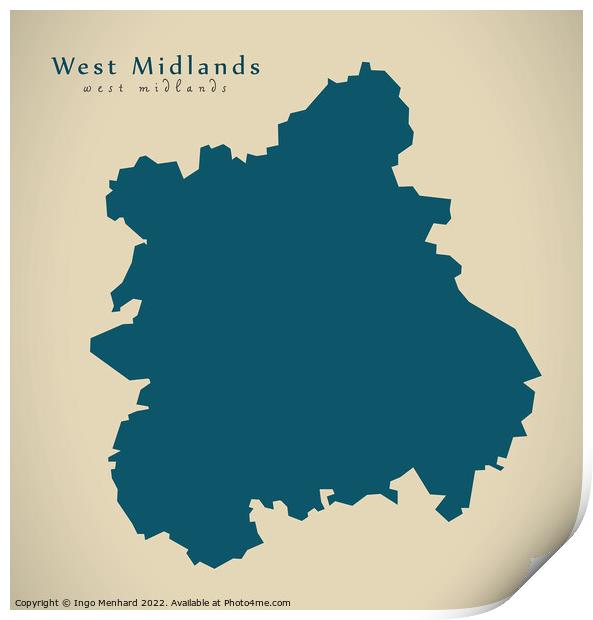 Modern Map - West Midlands UK design Print by Ingo Menhard