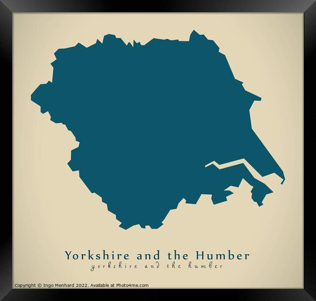 Modern Map - Yorkshire and the humber UK Framed Print by Ingo Menhard