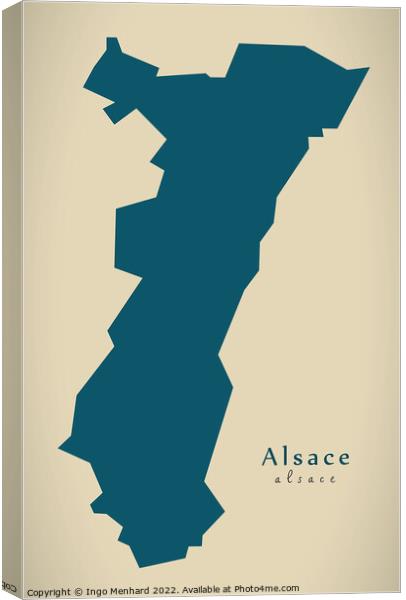 Modern Map - Alsace FR France Canvas Print by Ingo Menhard