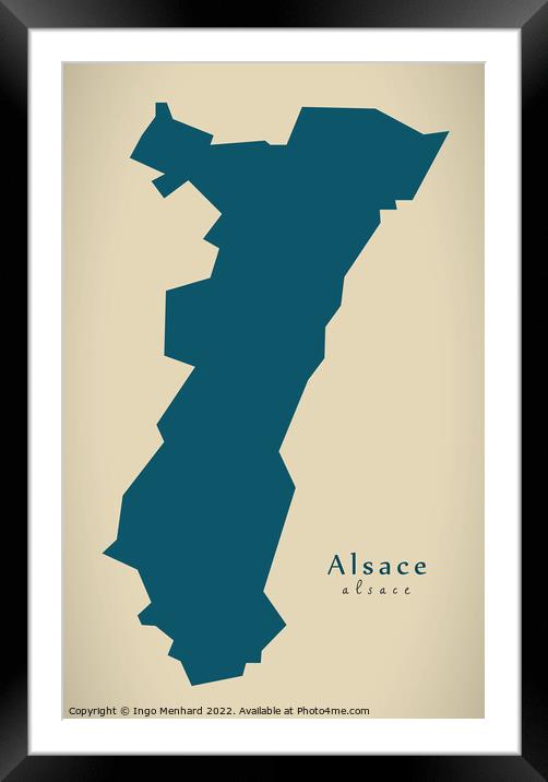Modern Map - Alsace FR France Framed Mounted Print by Ingo Menhard