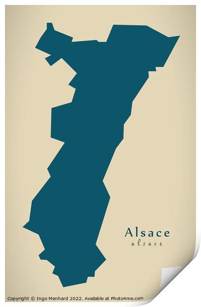 Modern Map - Alsace FR France Print by Ingo Menhard