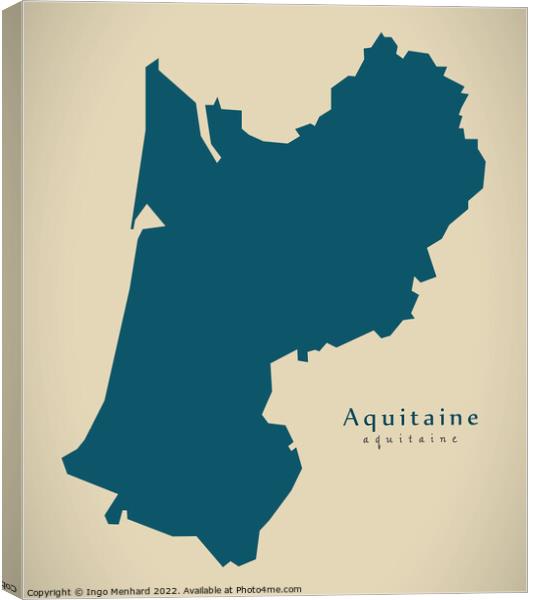 Modern Map - Aquitaine FR France Canvas Print by Ingo Menhard