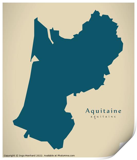 Modern Map - Aquitaine FR France Print by Ingo Menhard