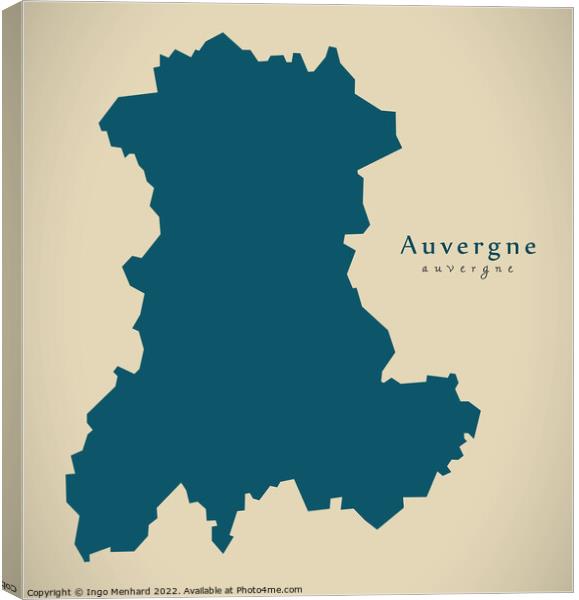 Modern Map - Auvergne FR France Canvas Print by Ingo Menhard