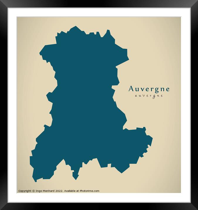 Modern Map - Auvergne FR France Framed Mounted Print by Ingo Menhard