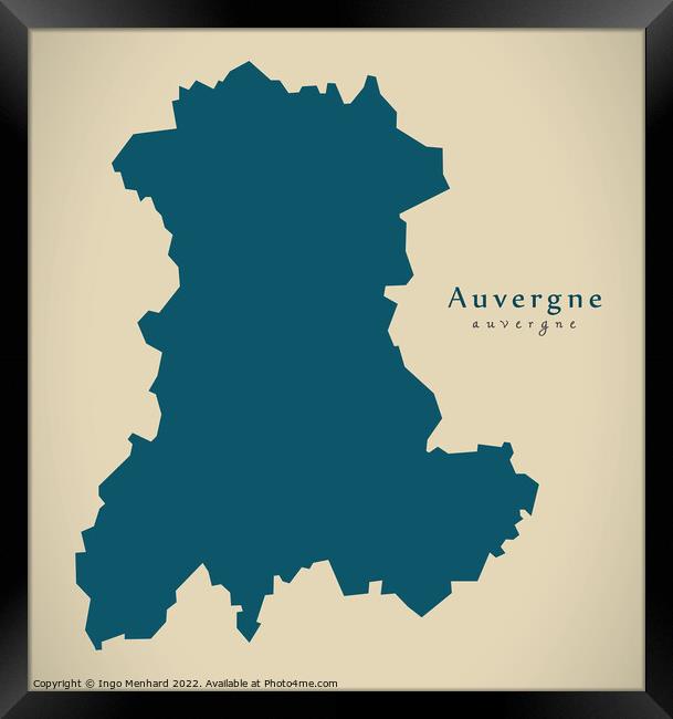 Modern Map - Auvergne FR France Framed Print by Ingo Menhard