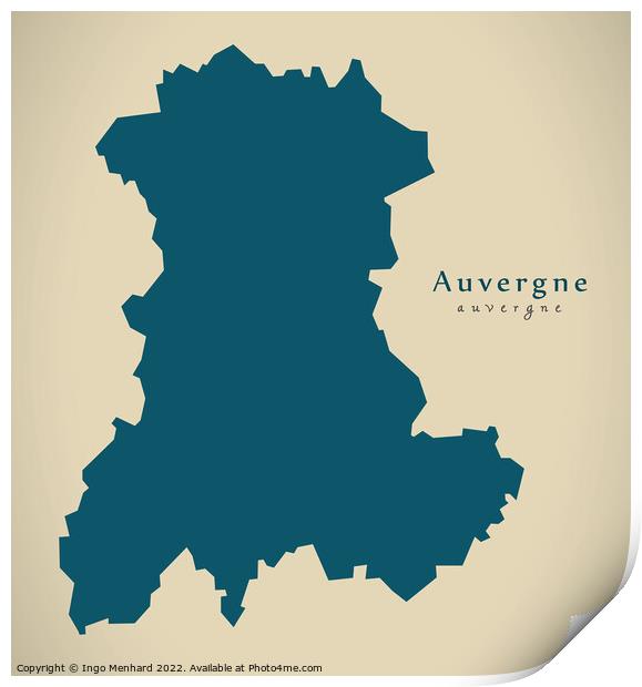 Modern Map - Auvergne FR France Print by Ingo Menhard
