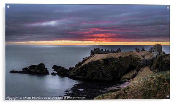 A Majestic Sunset over Dunnottar Castle Acrylic by DAVID FRANCIS