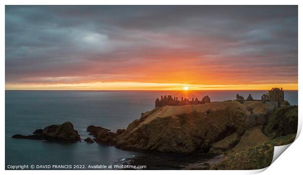 Ancient Sunrise at Dunnottar Castle Print by DAVID FRANCIS