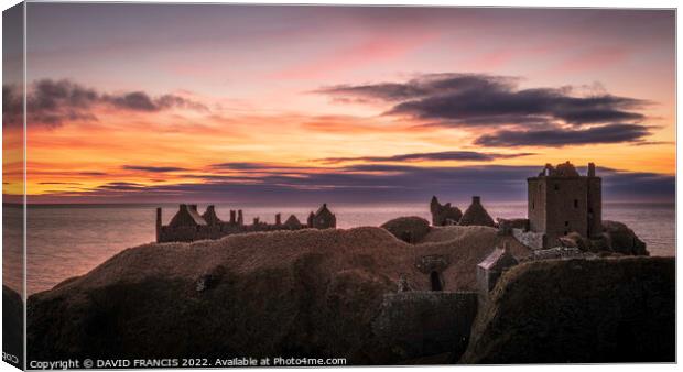 Dunnottar Castle Sunrise A Warm and Dramatic Cliff Canvas Print by DAVID FRANCIS