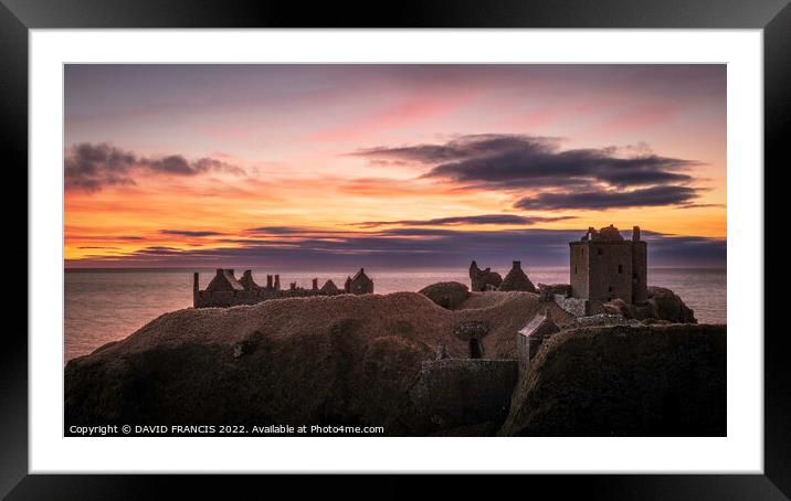 Dunnottar Castle Sunrise A Warm and Dramatic Cliff Framed Mounted Print by DAVID FRANCIS