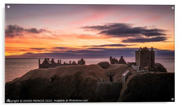 Dunnottar Castle Sunrise A Warm and Dramatic Cliff Acrylic by DAVID FRANCIS