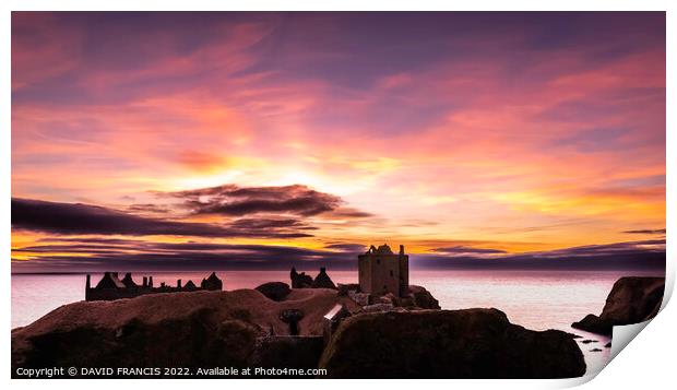 Majestic Sunrise Over Dunnottar Castle Print by DAVID FRANCIS