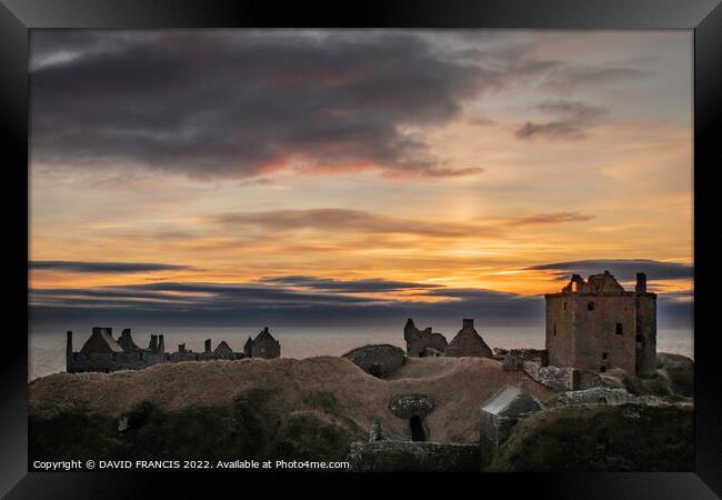 Majestic Sunrise at Dunnottar Castle Framed Print by DAVID FRANCIS