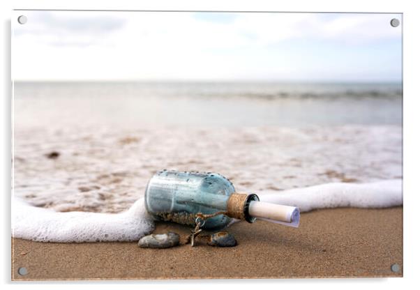 Message in a bottle in the surf Acrylic by Anthony Hart