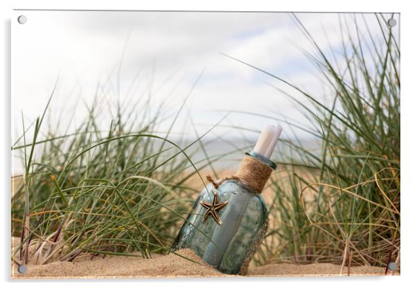 Message in a bottle in the dunes Acrylic by Anthony Hart
