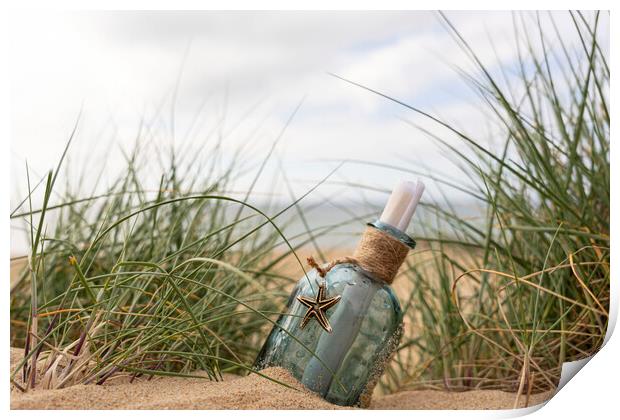 Message in a bottle in the dunes Print by Anthony Hart