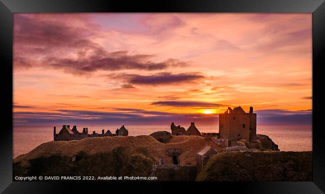 Majestic Sunrise over Dunnottar Castle Framed Print by DAVID FRANCIS