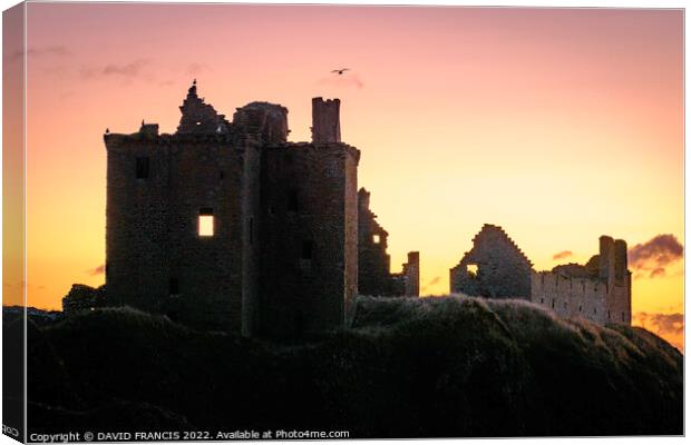 Dunnottar Castle at Sunrise A Romantic and Dramati Canvas Print by DAVID FRANCIS