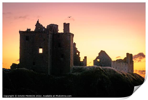 Dunnottar Castle at Sunrise A Romantic and Dramati Print by DAVID FRANCIS