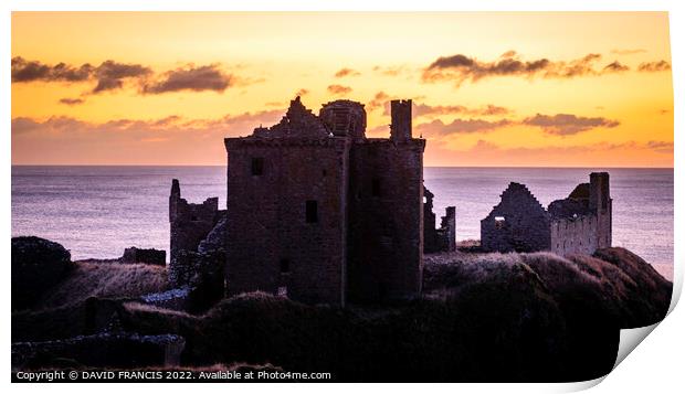 Majestic Sunrise Over Dunnottar Castle Print by DAVID FRANCIS