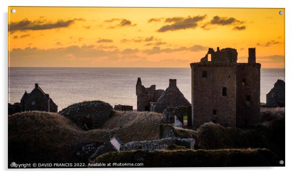 Majestic Sunrise over the Ancient Dunnottar Castle Acrylic by DAVID FRANCIS