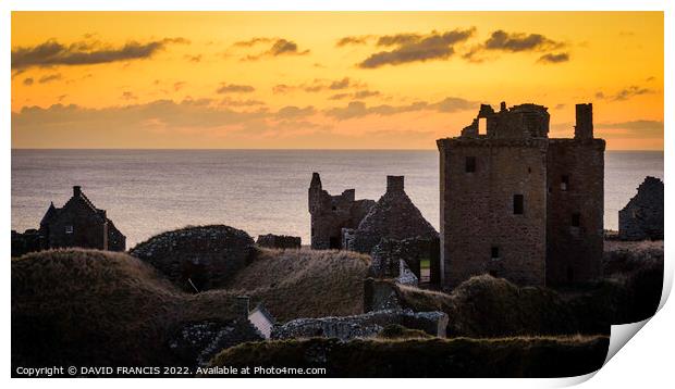 Majestic Sunrise over the Ancient Dunnottar Castle Print by DAVID FRANCIS