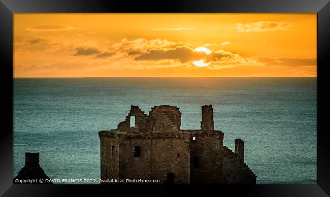 Majestic Sunrise Over Dunnottar Castle Framed Print by DAVID FRANCIS