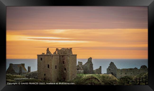 Dunnottar Castle at Sunrise Framed Print by DAVID FRANCIS