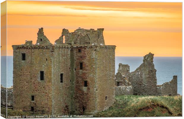 Dramatic Sunrise at Ancient Dunnottar Castle Canvas Print by DAVID FRANCIS