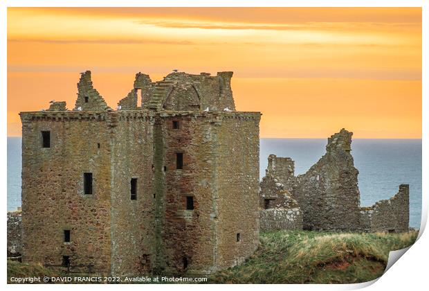 Dramatic Sunrise at Ancient Dunnottar Castle Print by DAVID FRANCIS