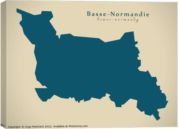 Modern Map - Basse Normandie FR France Canvas Print by Ingo Menhard