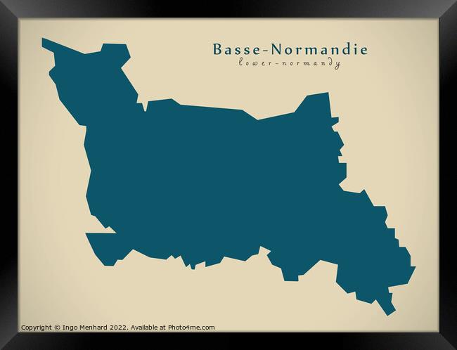 Modern Map - Basse Normandie FR France Framed Print by Ingo Menhard
